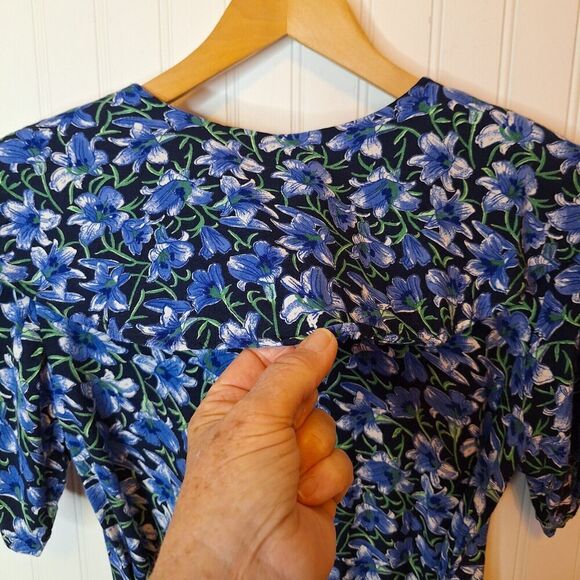 Sarin Girls Size M Short Romper Blue Floral Tie Waist Button Up Rayon Pockets - Picture 10 of 14